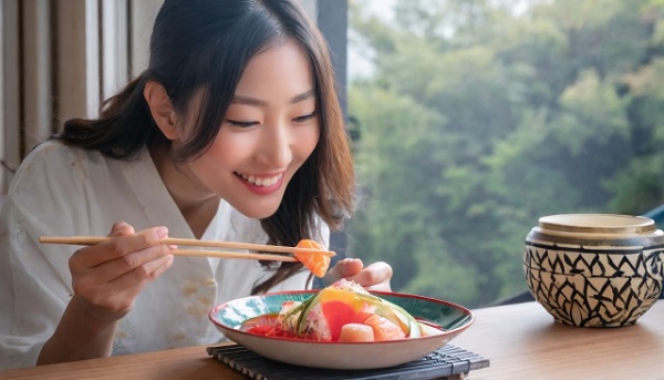 美味しそうに食べる女性